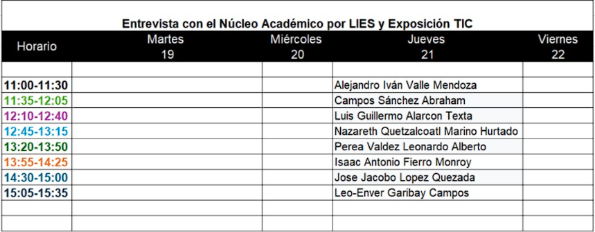 Horario Tecnologías de la Información y Comunicación